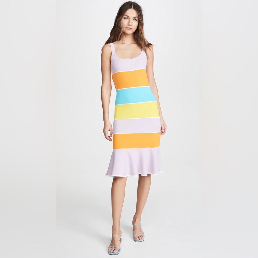 TANYA TAYLOR DESIGNS Colorblock Noreen Knit Dress Flattering Ruffle‎ Hem Size L